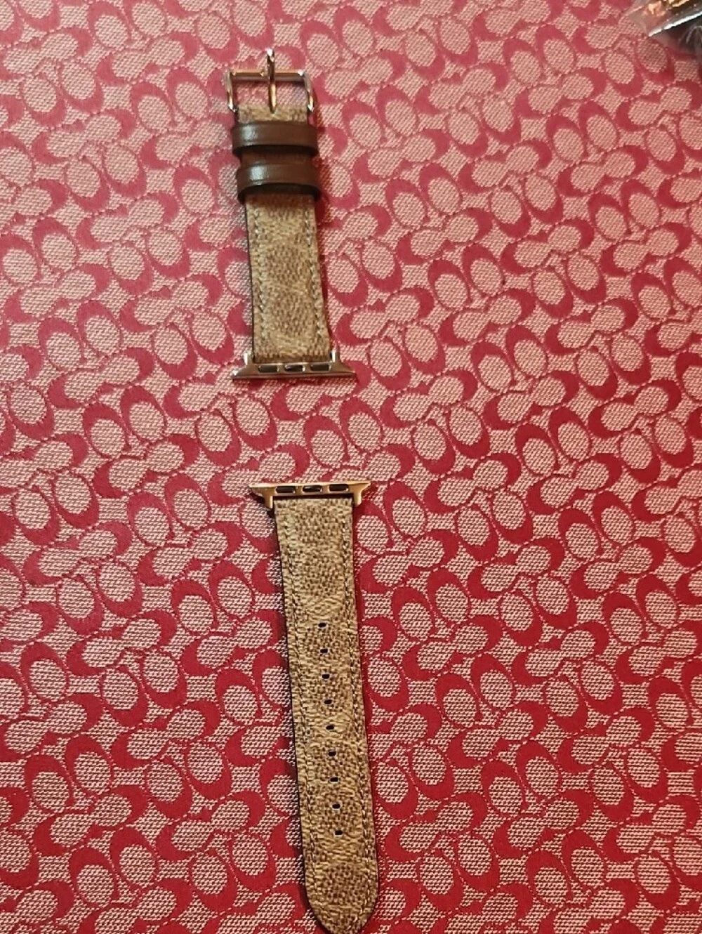 COACH/Leather Apple Watch Adapter Strap in Tan and Brown